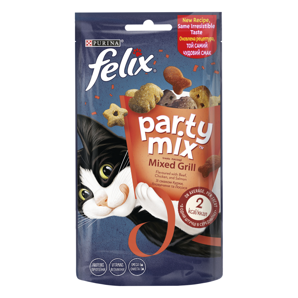 Ласощі для котів Purina Felix Party Mix Гриль Мікс з куркою, яловичиною та лососем 60 г (7613287631404) - зображення 1