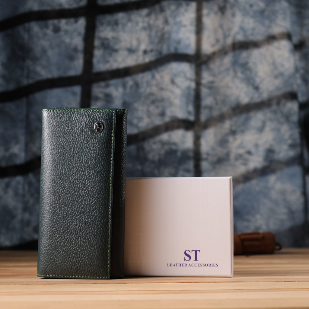 Гаманець ST Leather З натуральної шкіри Зелений (23099) - зображення 11