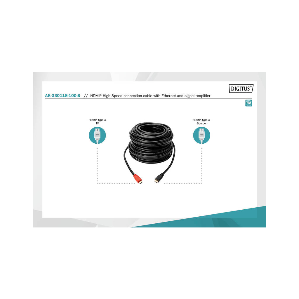 Кабель мультимедійний HDMI to HDMI 10.0m UHD 4K Amplifier Digitus (AK-330118-100-S) - изображение 5