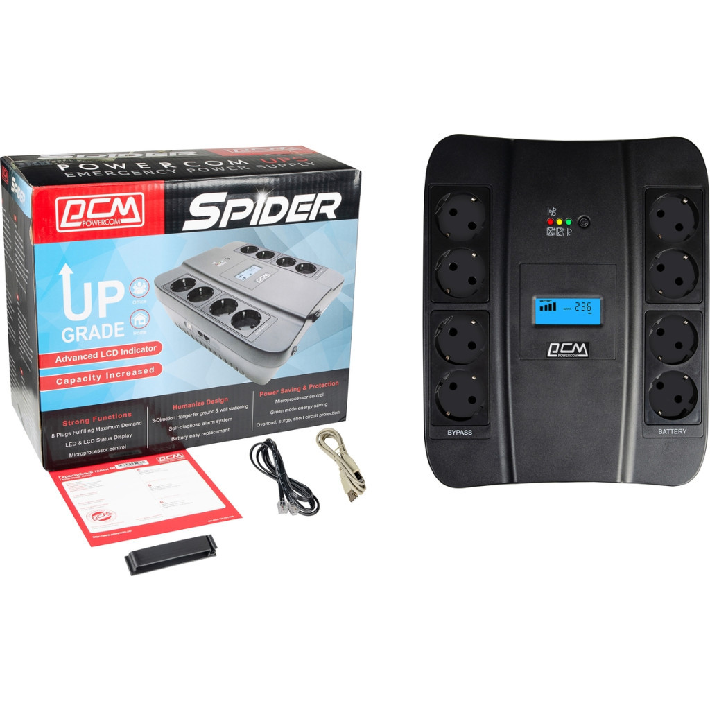 Пристрій безперебійного живлення Powercom SPD-1100U LCD, 605W (SPD-1100U.LCD) - зображення 6