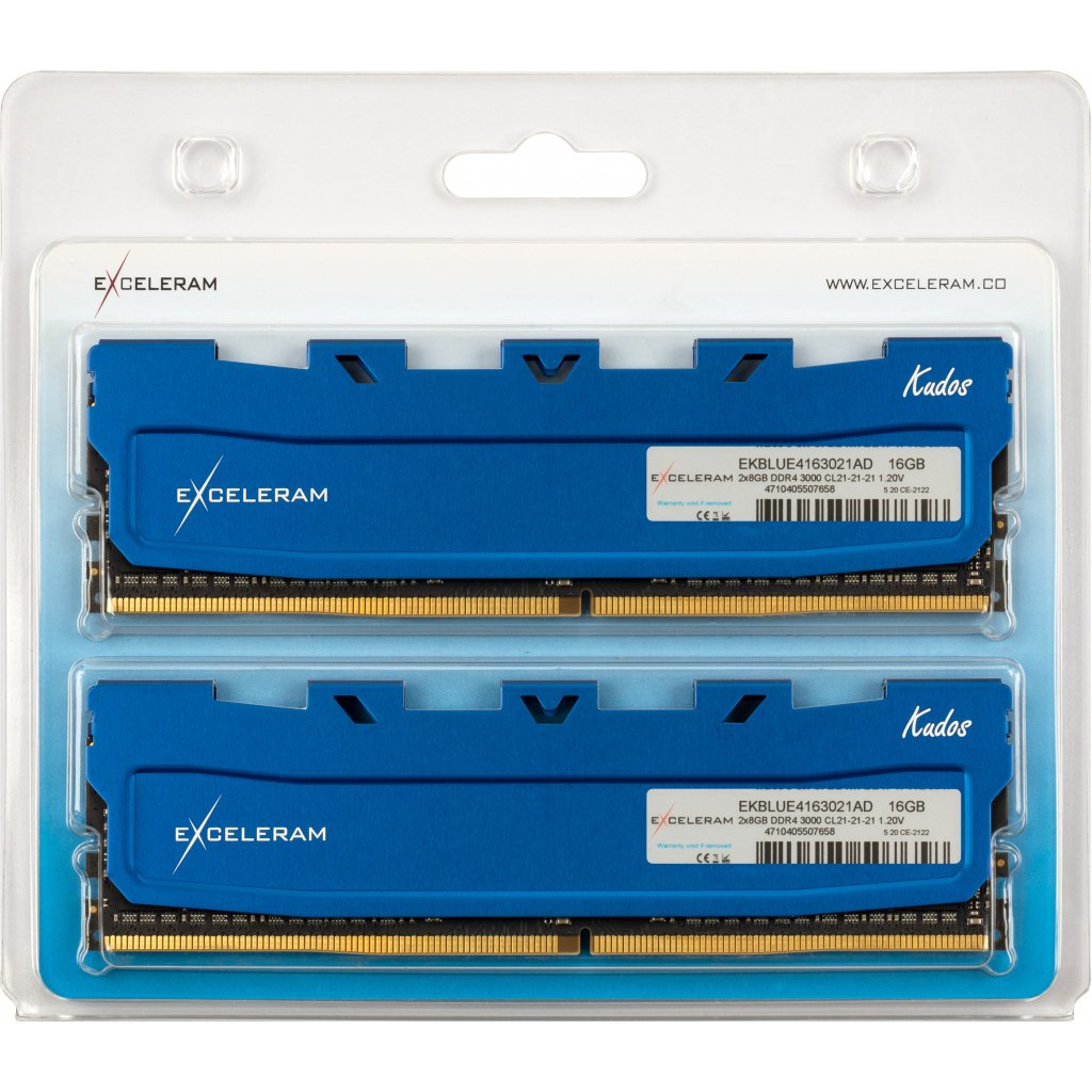 Модуль пам'яті для комп'ютера DDR4 16GB (2x8GB) 3000 MHz Blue Kudos eXceleram (EKBLUE4163021AD) - зображення 2