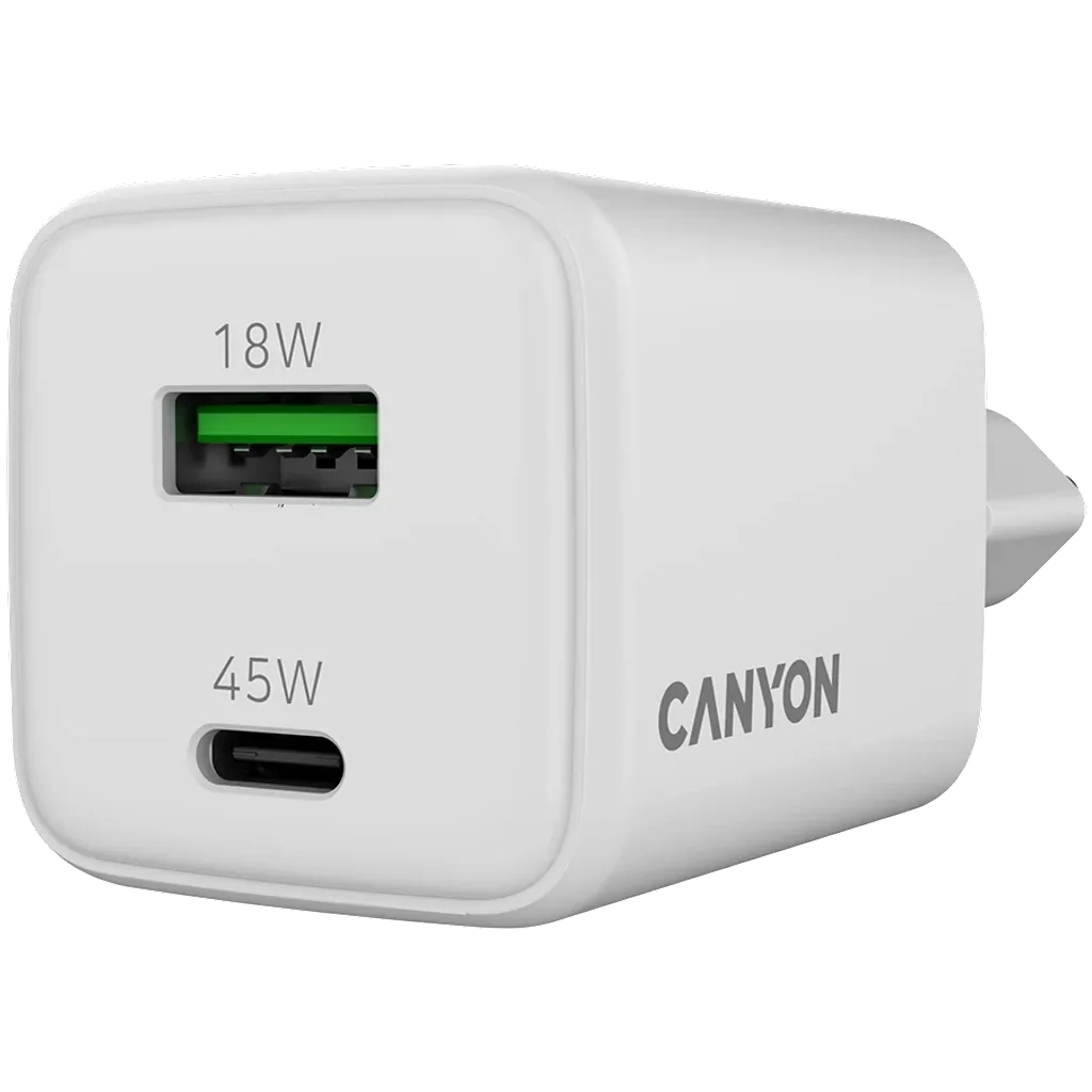 Зарядний пристрій Canyon CU45AC GaN 45W 1xPD 1xQC EU White (CNS-CUW45AC) - зображення 5