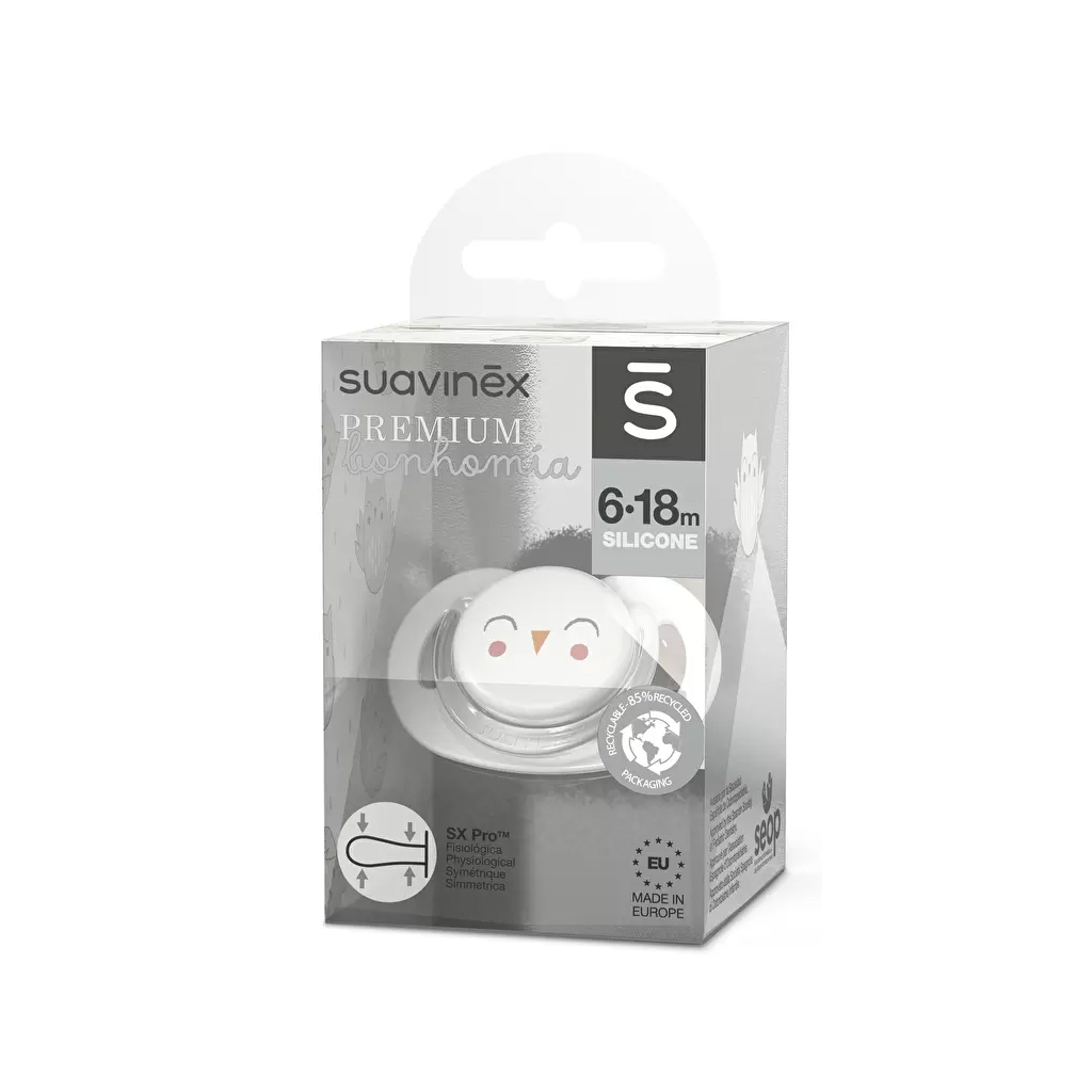 Пустушка Suavinex Bonhomia фізіологічна, 6-18 міс. біла (307814) - зображення 3