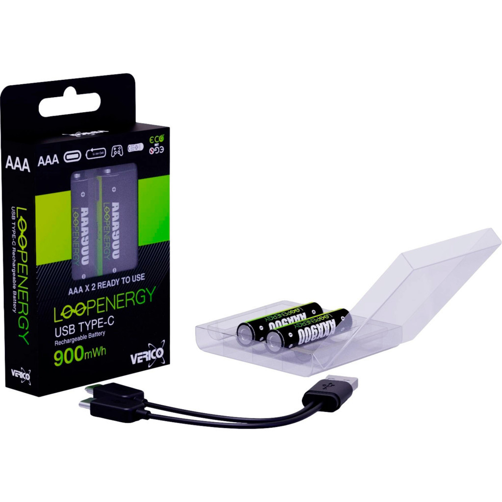 Акумулятор Verico AAA USB Type-C 600mAh 1.5V Li-ion * 2 (LoopEnergy) (1UDBT-A2WEB2-NN) - зображення 3