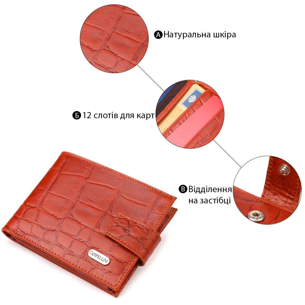 Гаманець Canpellini З натуральної шкіри Світло-коричневий (21510) - зображення 4