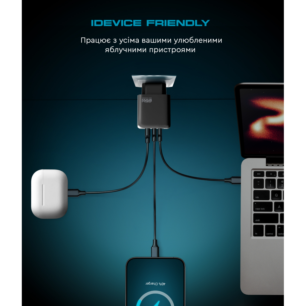 Зарядний пристрій Armorstandart ARP-621 Resolute Power USB-C 65W GaN Black (ARM70023) - зображення 10