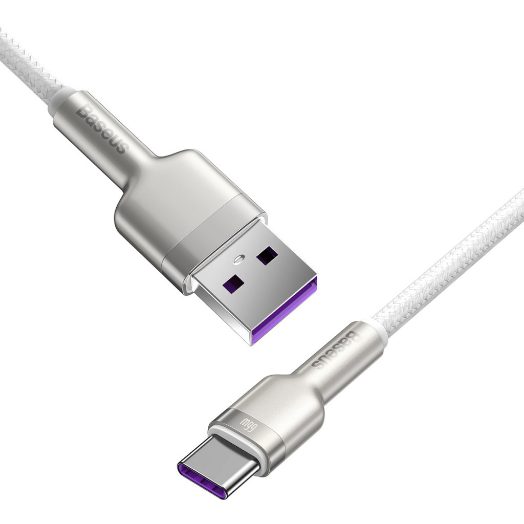 Дата кабель USB 3.1 AM to USB-C 2.0m 6.0A 66W Cafule Series Metal White Baseus (CAKF000202) - зображення 2