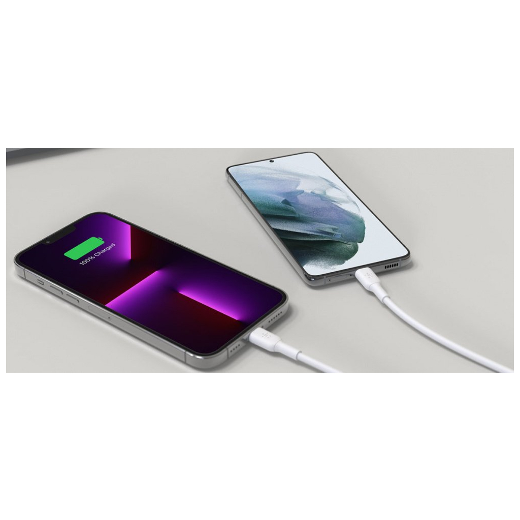 Зарядний пристрій Belkin 2xUSB-C PD65W GaN PPS + cable USB-C to USB-C 2.0m White (WCH013VF2MWH-B6) - зображення 3