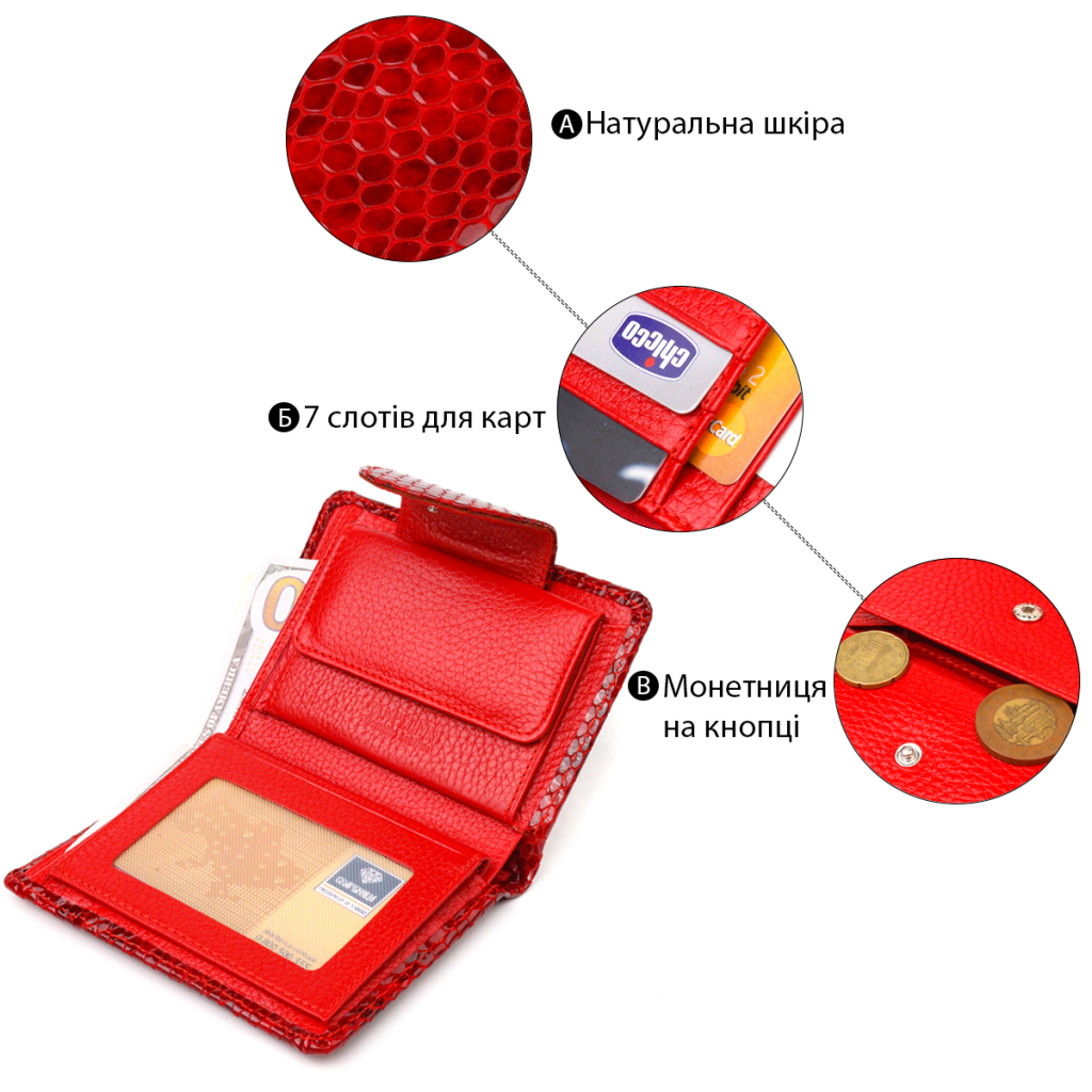 Гаманець Canpellini З натуральної шкіри Червоний (21682) - зображення 4