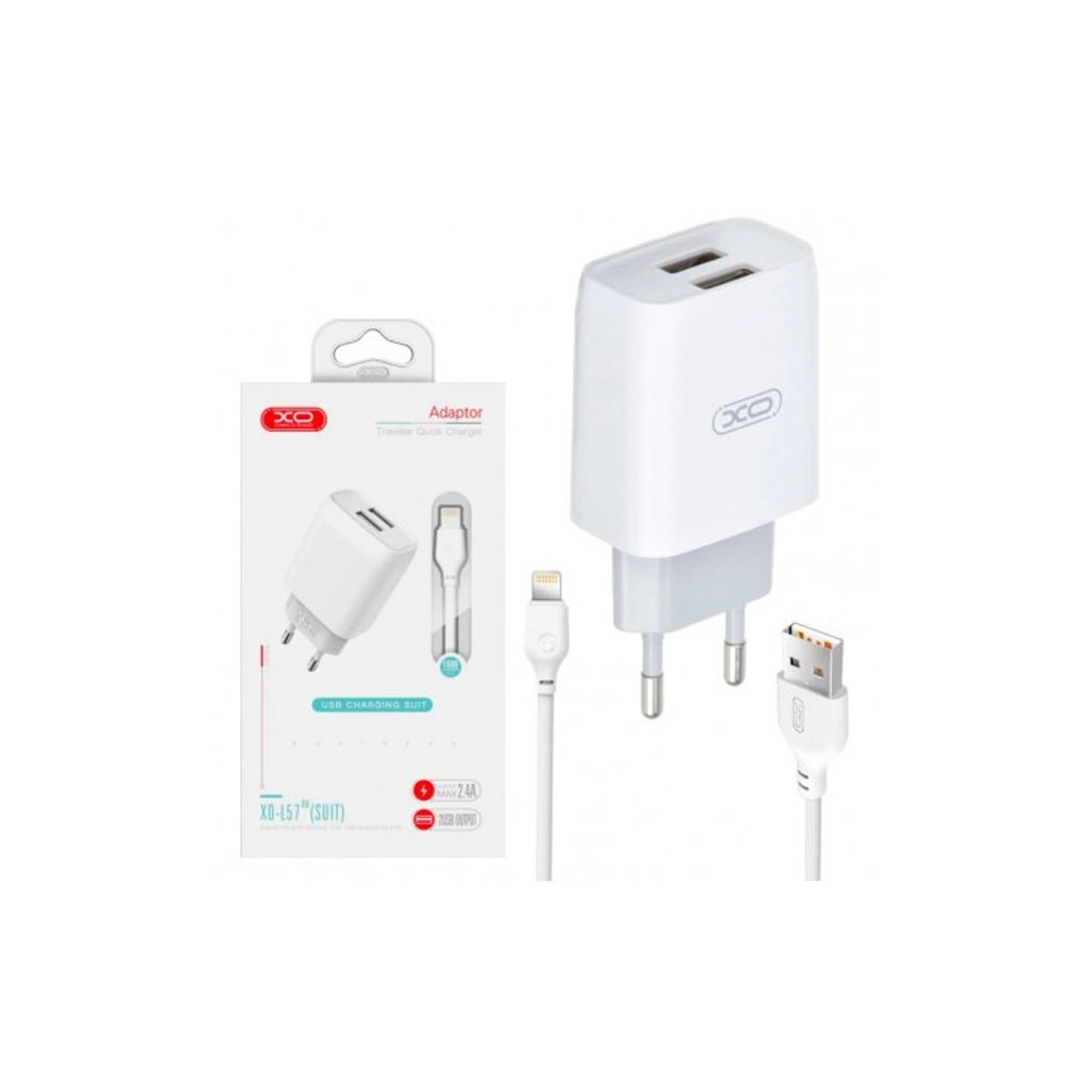 Зарядний пристрій XO L57 2.4A/2USB + lightning (XO-L57-LGHT) - зображення 3