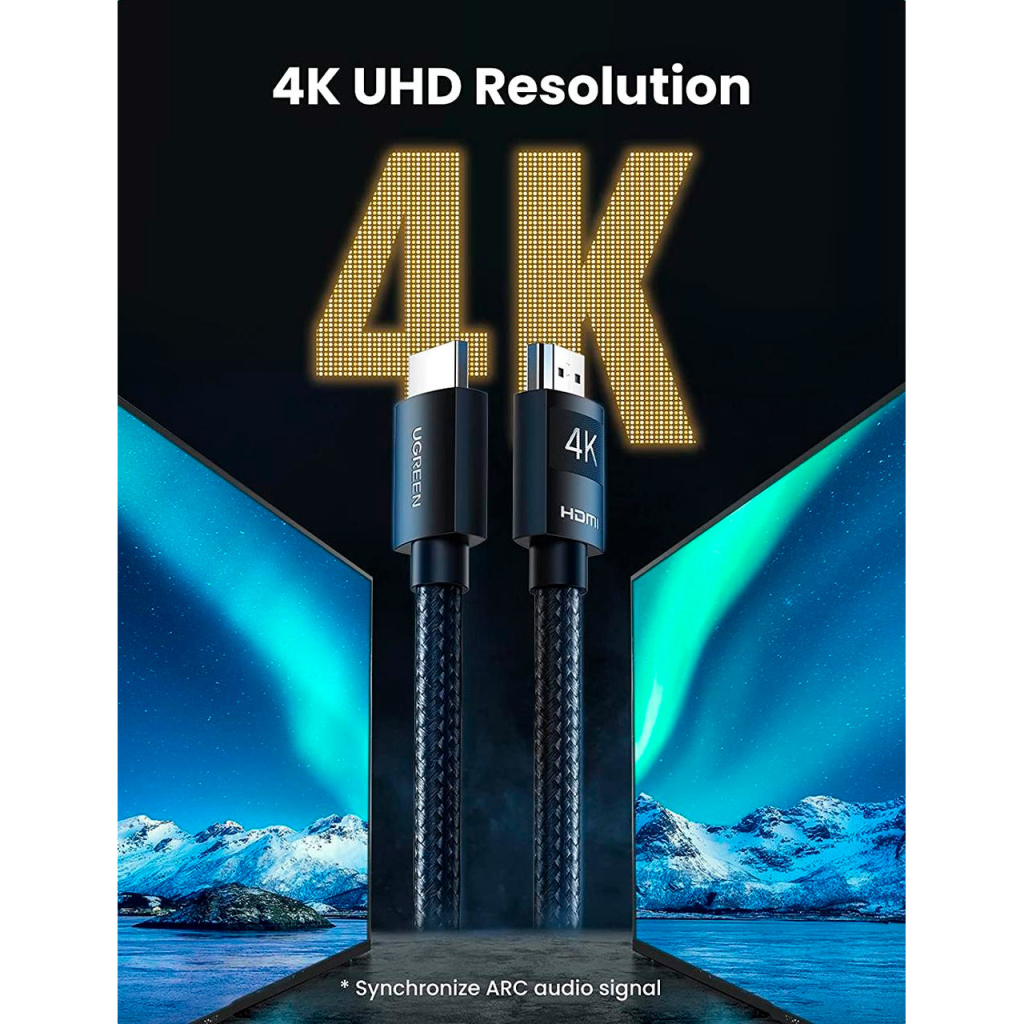 Кабель мультимедійний HDMI M to HDMI M 10.0m 4K30Hz braided HD119 black UGREEN (40104) - зображення 2