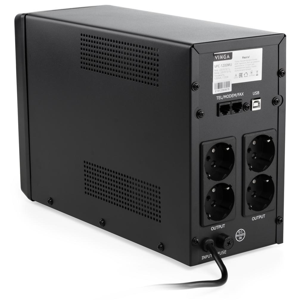 Пристрій безперебійного живлення Vinga LCD 1200VA metal case with USB (VPC-1200MU) - зображення 7