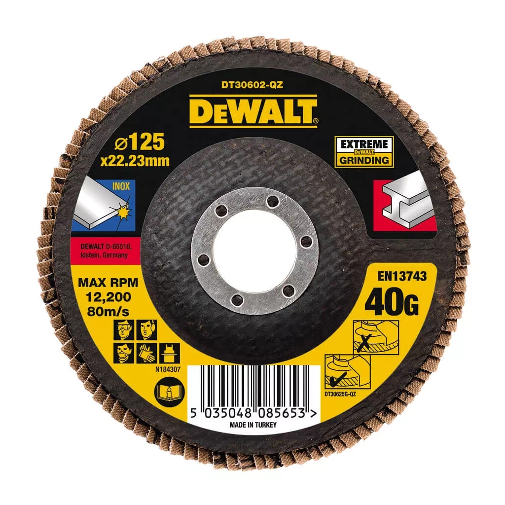 Круг зачистний DeWALT пелюстковий INOX Extreme, метал, 125x22.23 мм, G 40 мкм (DT30602) - зображення 1