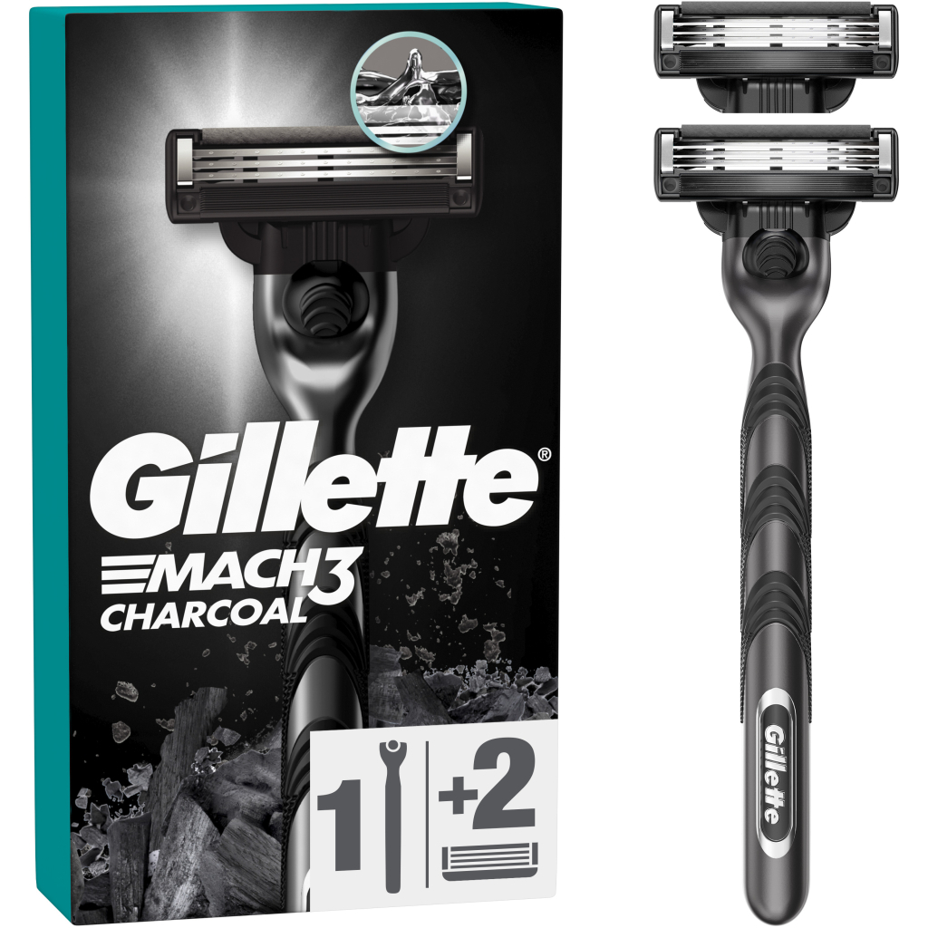 Бритва Gillette Mach3 Charcoal Деревне вугілля З 2 змінними картриджами (8700216074308) - зображення 1