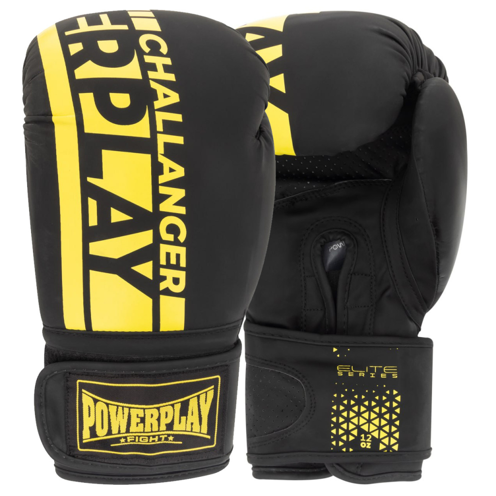 Боксерські рукавички PowerPlay 3086 Matt Challenger Чорно-Жовті 12 унцій (PP_3086_12oz_Bl/Yellow) - зображення 1