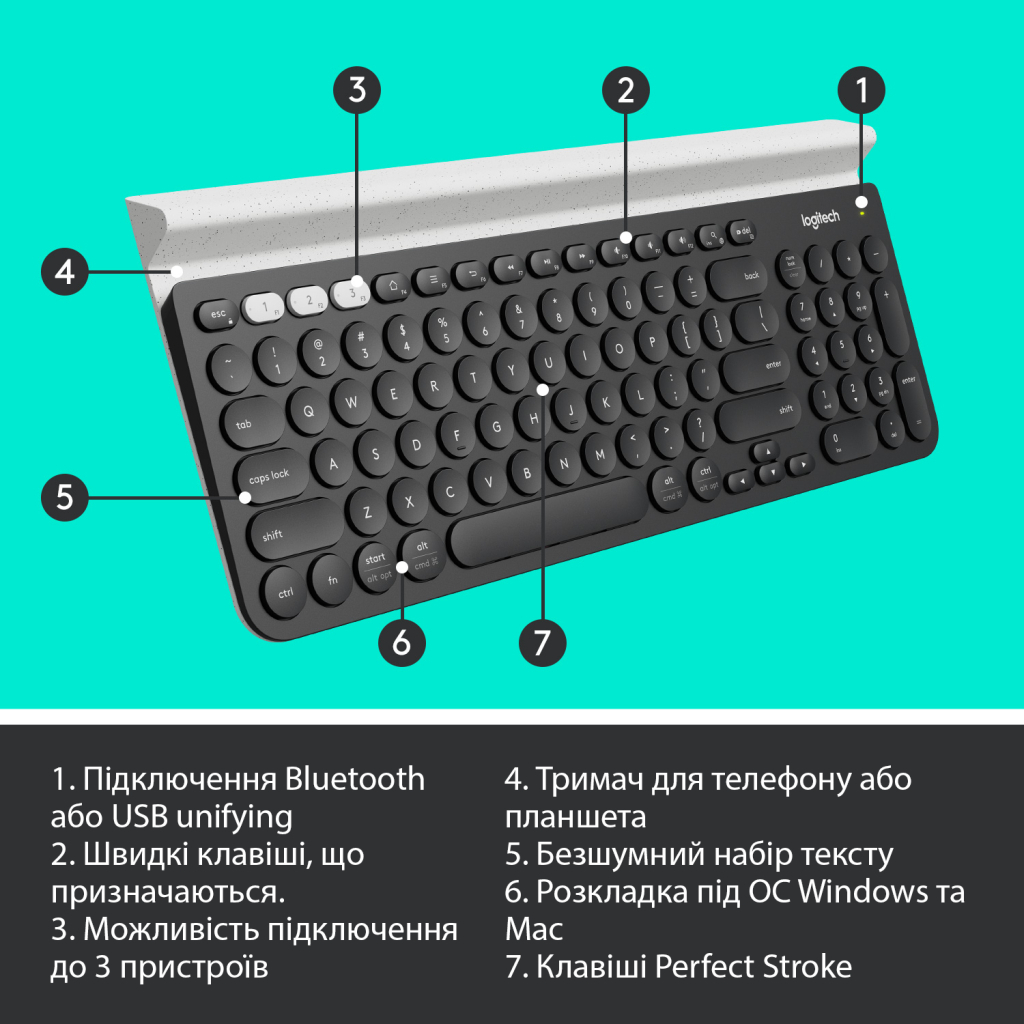 Клавіатура Logitech K780 Multi-Device Wireless UA Dark Gray (920-008042) - зображення 6