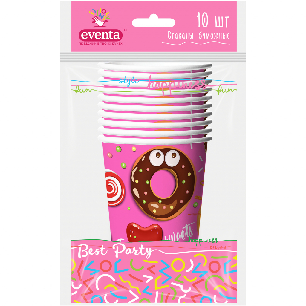 Стакани одноразові Eventa паперові з малюнком Пончик 300 мл 10 шт. (4823071600018) - зображення 1