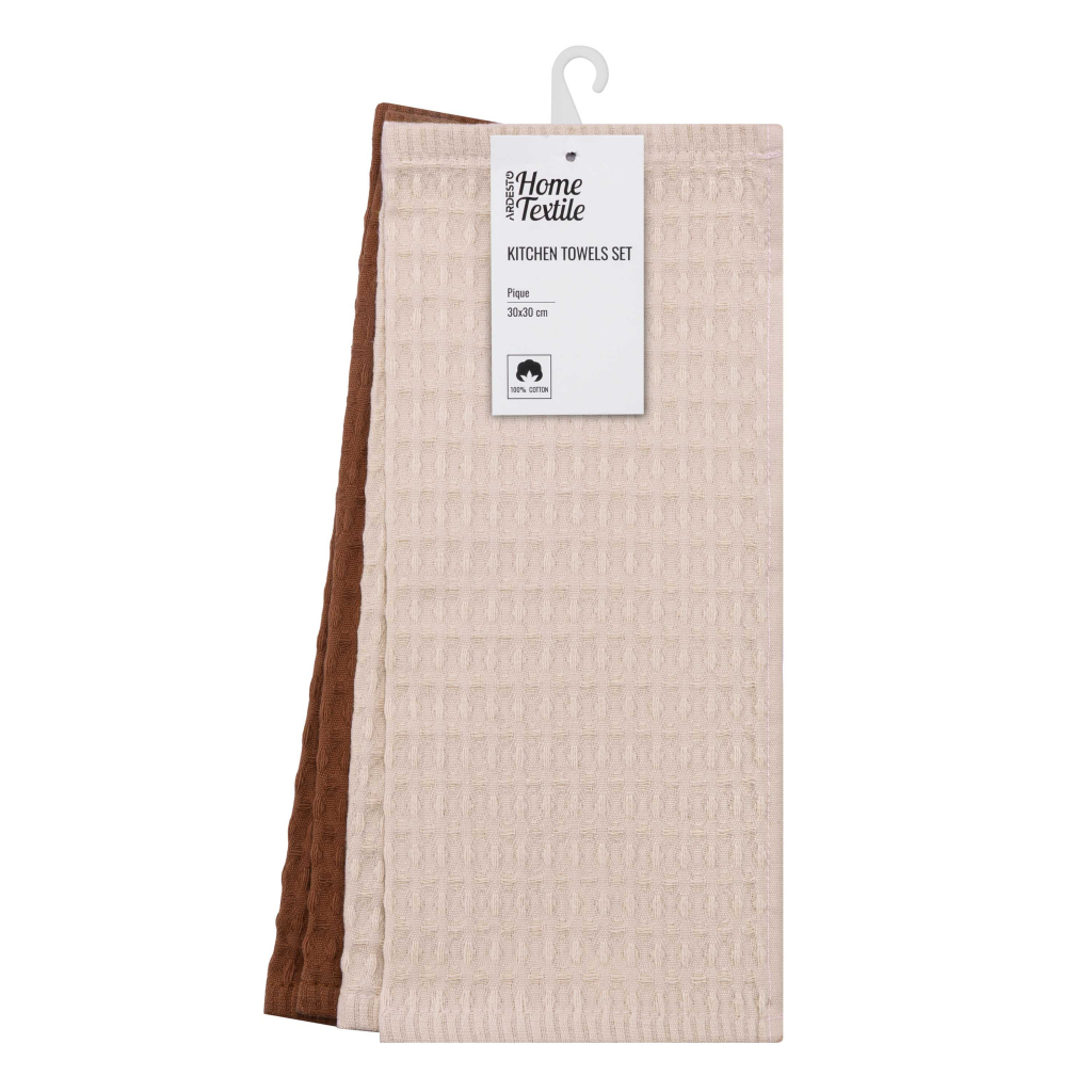 Рушник Ardesto набір для кухні Pique 30 x 30 см, 4шт 100% бавовна, молочний, коричневий (ART3535VG) - изображение 1