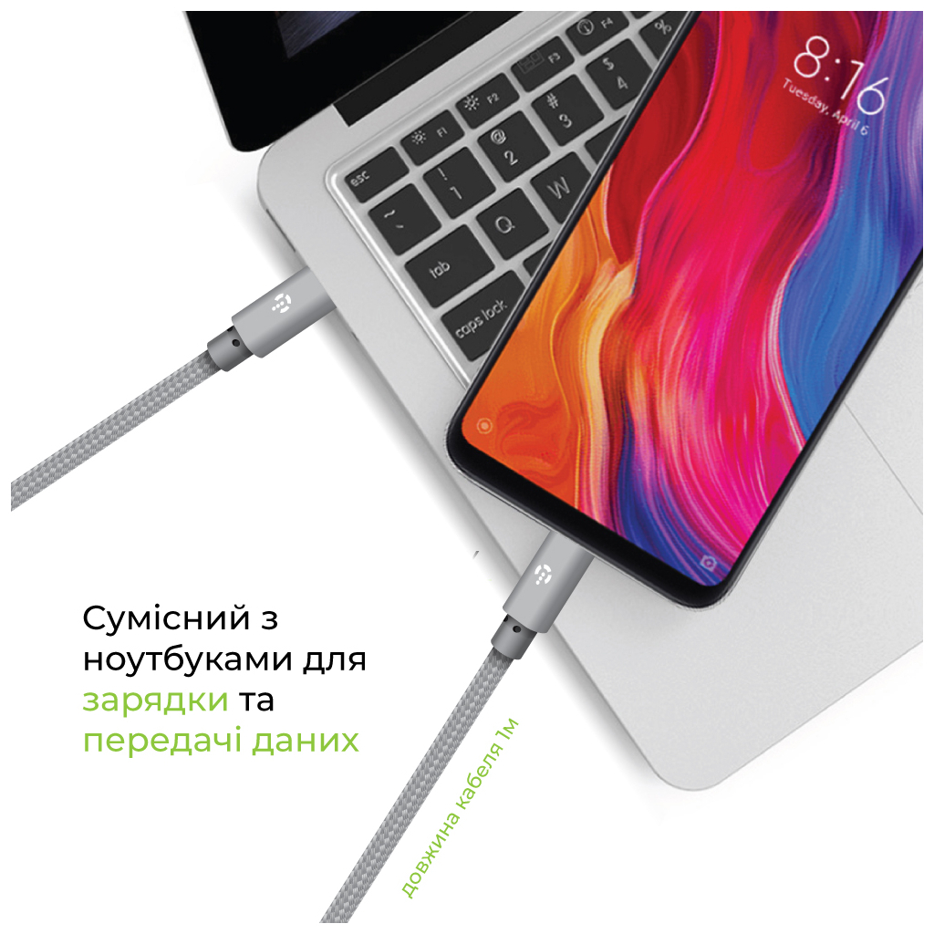 Дата кабель USB-C to Lightning 1.0m CBGNYTL1 30W Grey Intaleo (1283126559587) - зображення 3