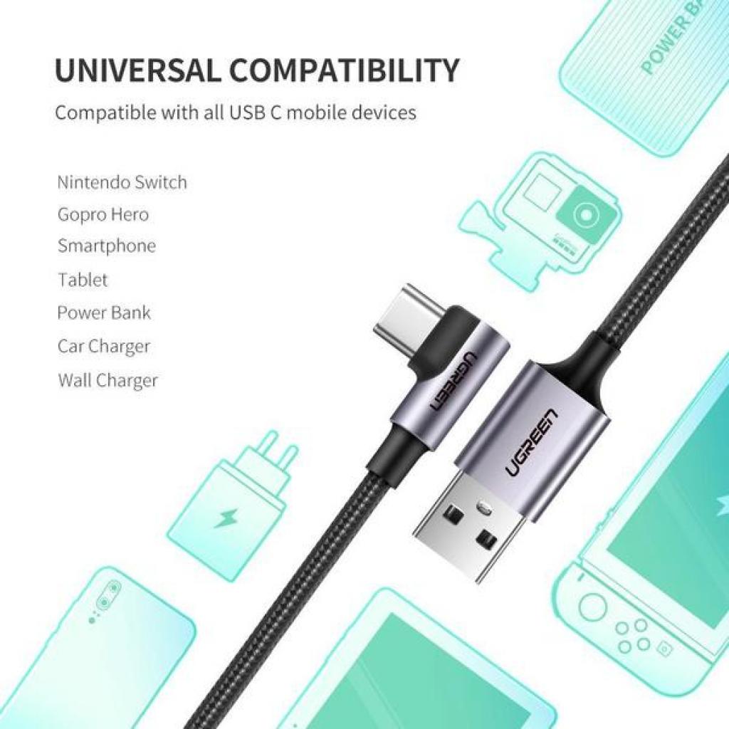 Дата кабель USB 2.0 AM to USB-C 1.0m US284 Angled Alum. Braid Black Ugreen (50941) - зображення 5