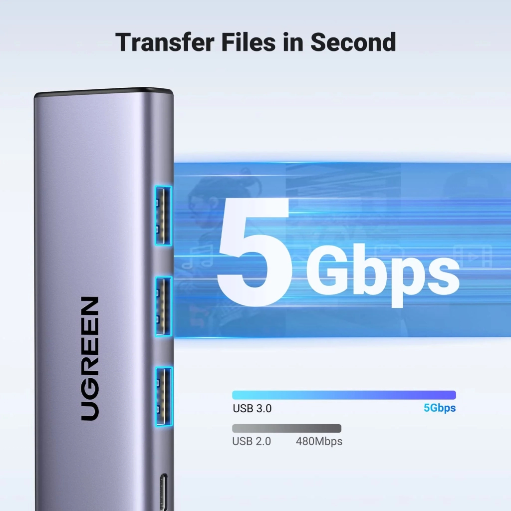 Концентратор Ugreen USB-C to HDMI + 3xUSB 3.0 + PD CM511 gray (15596) - зображення 6