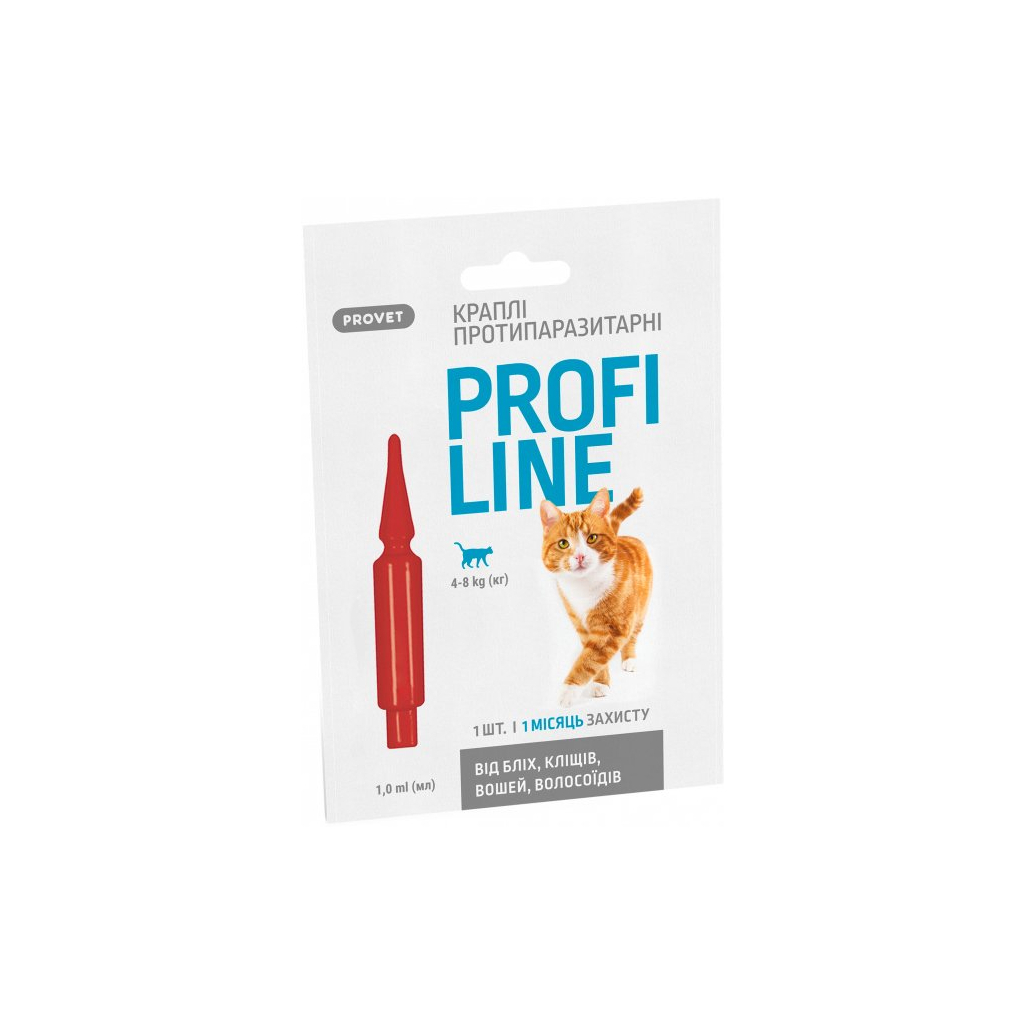 Краплі для тварин ProVET Profiline інсектоакарицид для котів 4-8 кг 1/1 мл (4823082431120) - изображение 1