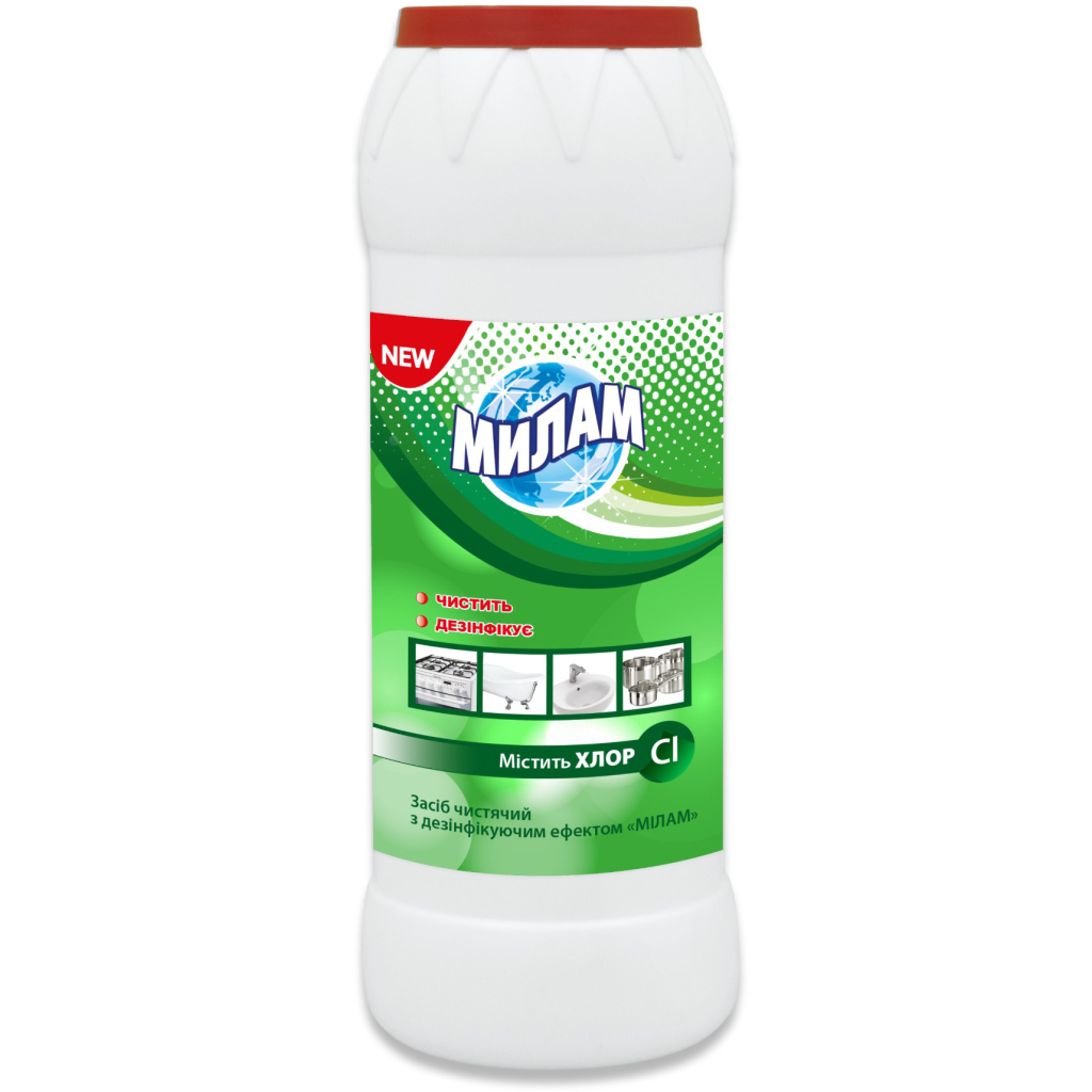 Порошок для чищення ванн Мілам з дезінфікуючим ефектом з хлором 500 г (4820152290670) - зображення 1