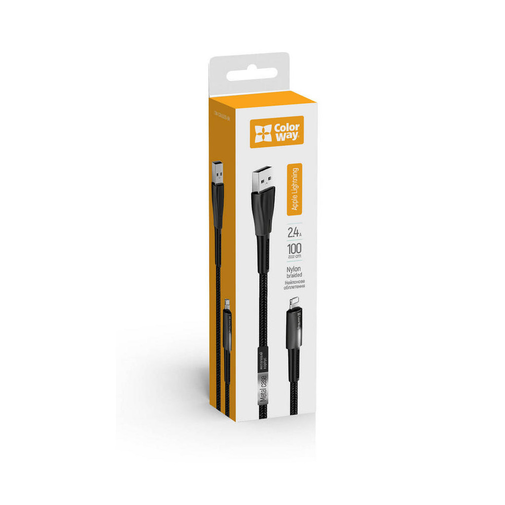 Дата кабель USB 2.0 AM to Lightning 1.0m zinc alloy + led black ColorWay (CW-CBUL035-BK) - зображення 7