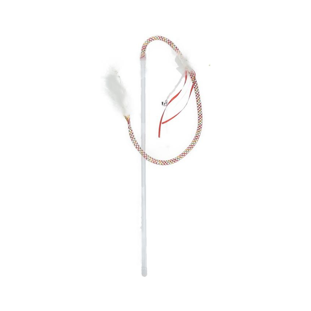 Іграшка для котів Hippie Pet Вудка з пір'ям на мотузці рожева 40 см (HIPCW19014RO) - зображення 1