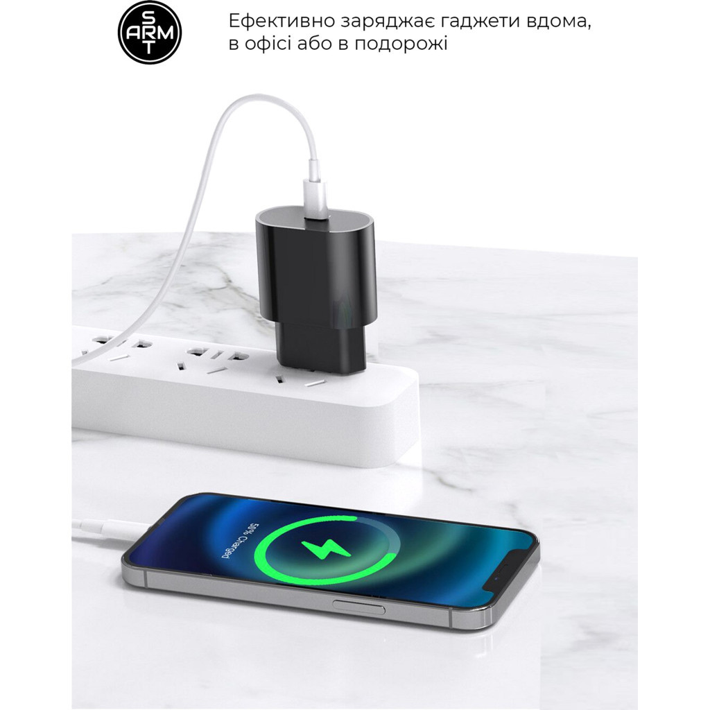 Зарядний пристрій Armorstandart ABMHJ83 20W USB-C Power Adapter Black (ARM61365) - зображення 4