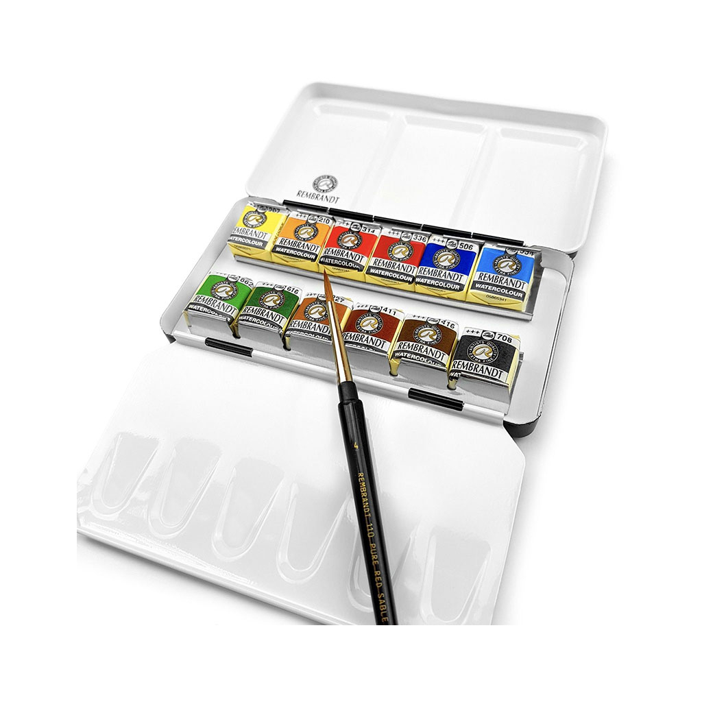 Акварельні фарби Royal Talens Rembrandt, 12 кольорів у кюветах + пензель (8712079441463) - изображение 1