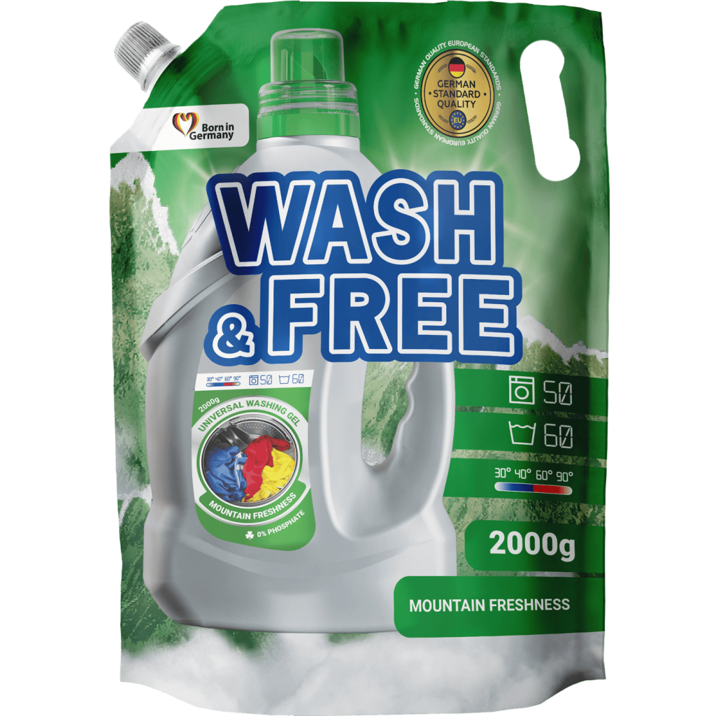 Гель для прання Wash&Free Гірська свіжість Дой-пак 2 кг (4262396144942) - зображення 1