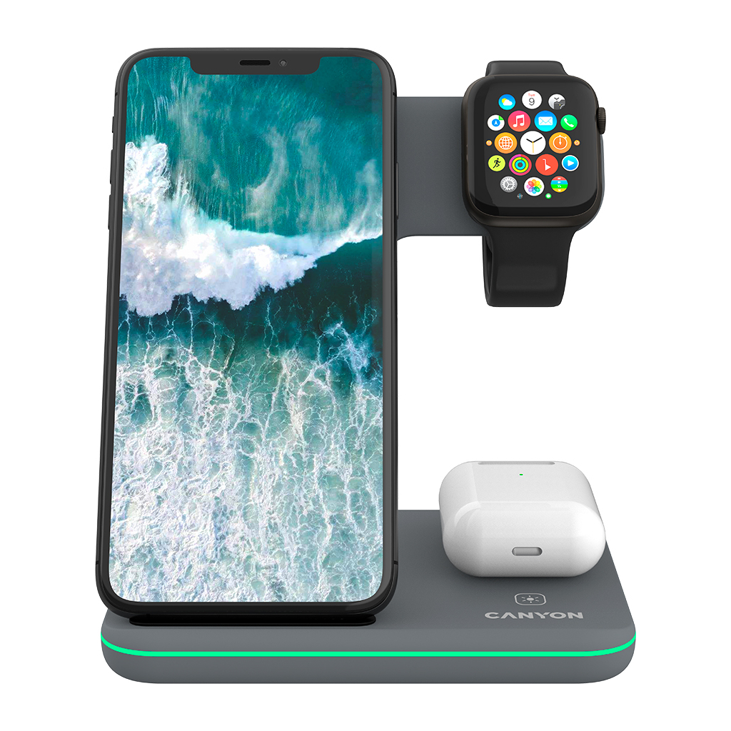 Зарядний пристрій Canyon WS-303, 3in1 Wireless Dark Grey (CNS-WCS303DG) - зображення 5