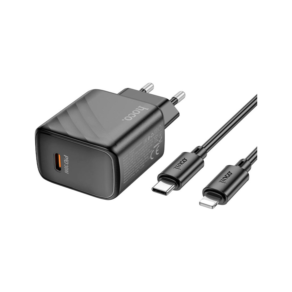 Зарядний пристрій HOCO CS22A Value USB-C PD30W + cable USB-C to Lightning Black (6942007609920) - зображення 3