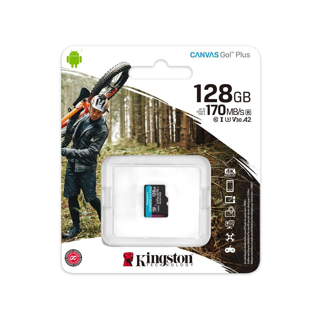 Карта пам'яті Kingston 128GB microSD class 10 UHS-I U3 A2 Canvas Go Plus (SDCG3/128GBSP) - зображення 3