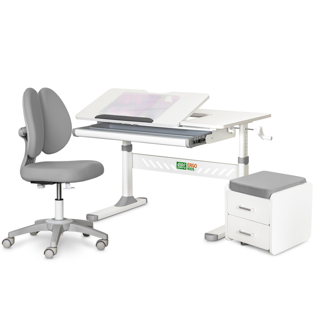 Парта з кріслом ErgoKids (L) Grey + тумба (TH-310 + Y-412 Lite + BD C3_GREY) - зображення 1