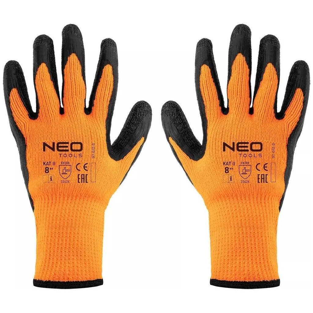 Захисні рукавиці Neo Tools латексне покриття, поліестер, р.8, помаранчево чорні (97-612-8) - изображение 1