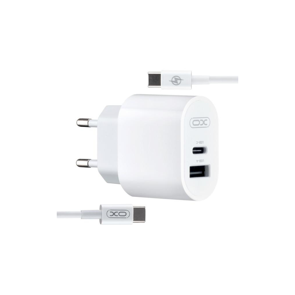 Зарядний пристрій XO L97 (1Type-C/1USB/2.4A) + Type-C - Type-C White (XO-L97-TC) - зображення 1