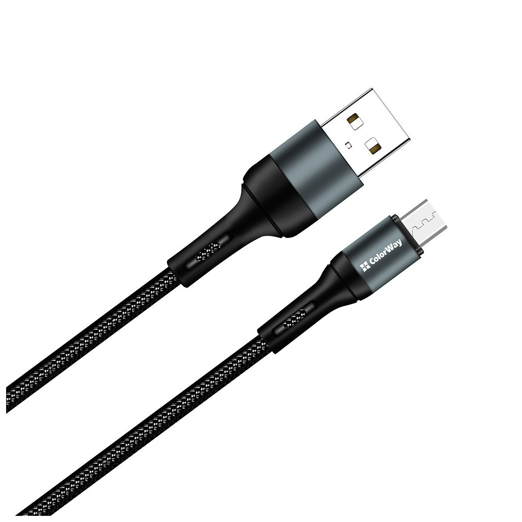 Дата кабель USB 2.0 AM to Micro 5P 1.0m nylon black ColorWay (CW-CBUM045-BK) - зображення 2