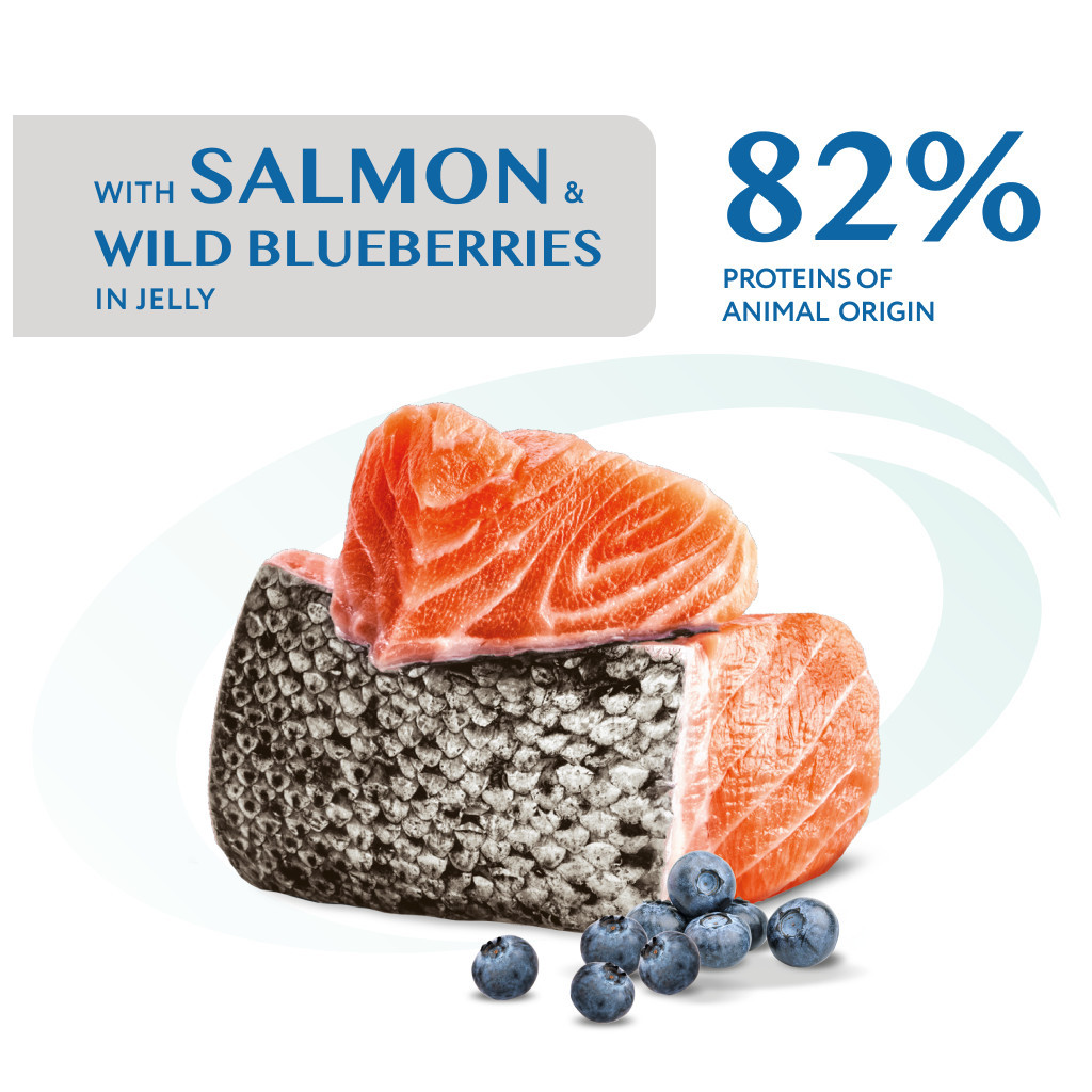 Вологий корм для кішок Optimeal для стерилізованих/кастрованих з лососем та чорницею в желе 85 г (4820269140141) - зображення 4