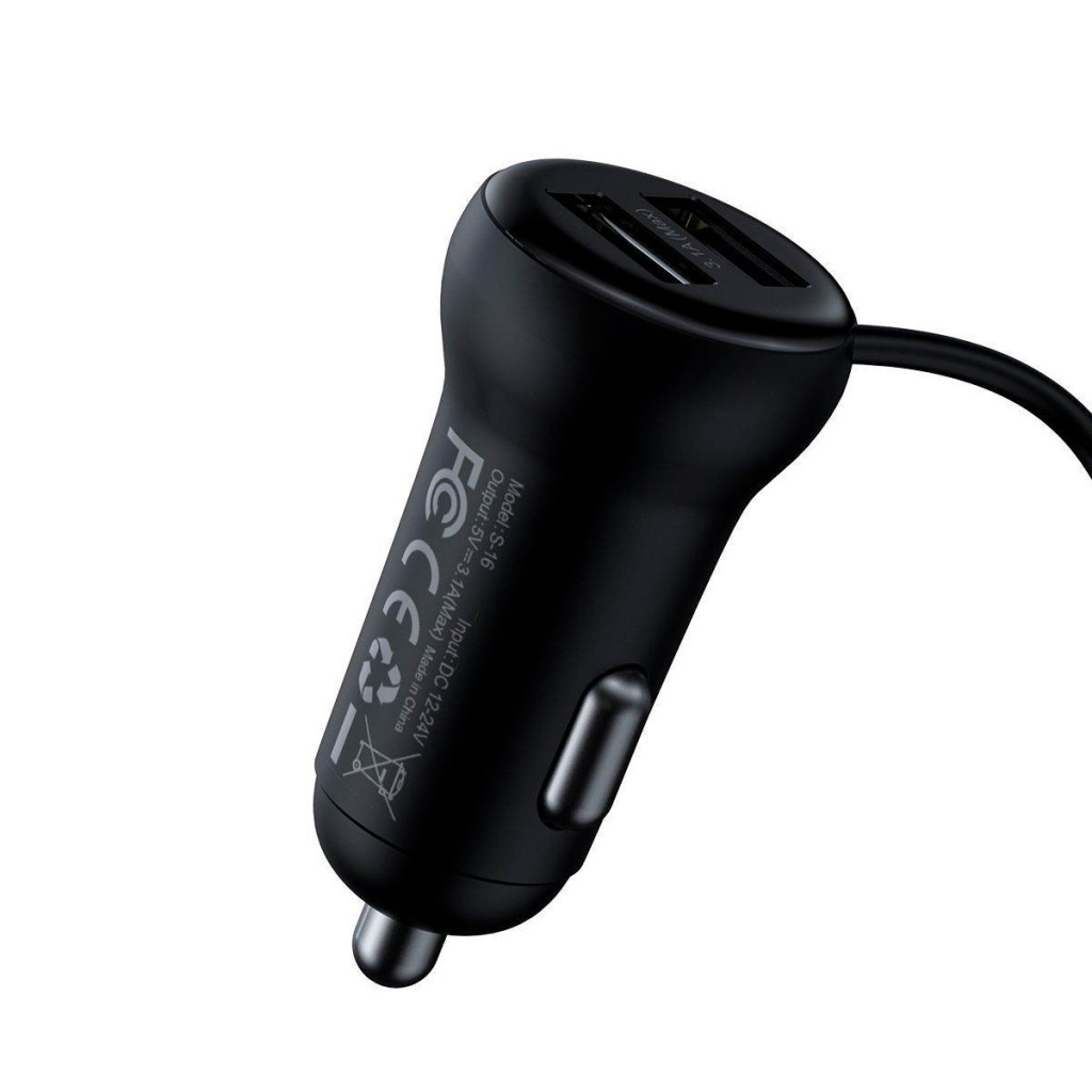 FM модулятор Baseus T Shaped S-16 2 х USB Type-A, microSD, AUX Black (CCMT000201) - изображение 3