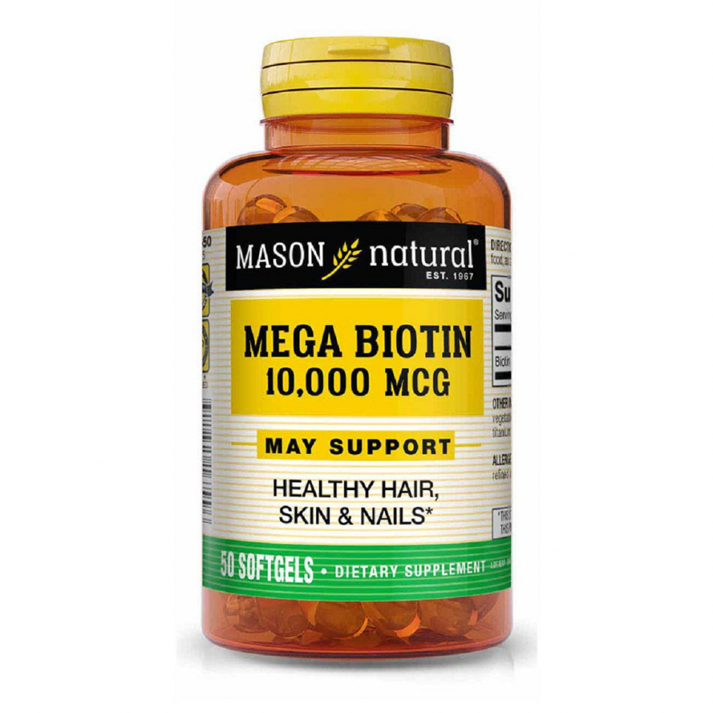 Вітамін Mason Natural Біотин 10000мкг, Mega Biotin, 50 гелевих капсул (MAV16799) - зображення 1