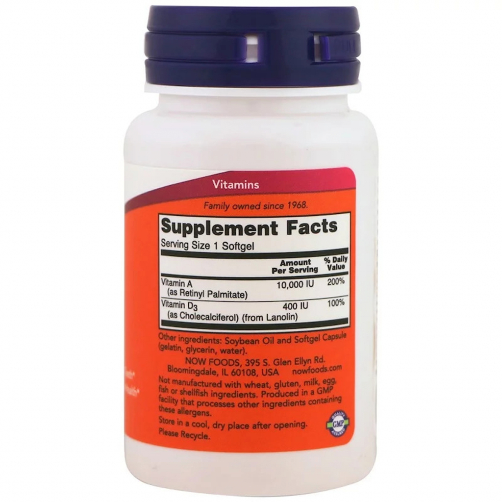 Вітамін Now Foods Вітамін А і Д, A & D, Essential Nutrition, 10,000 / 400 МE, (NOW-00350) - зображення 2