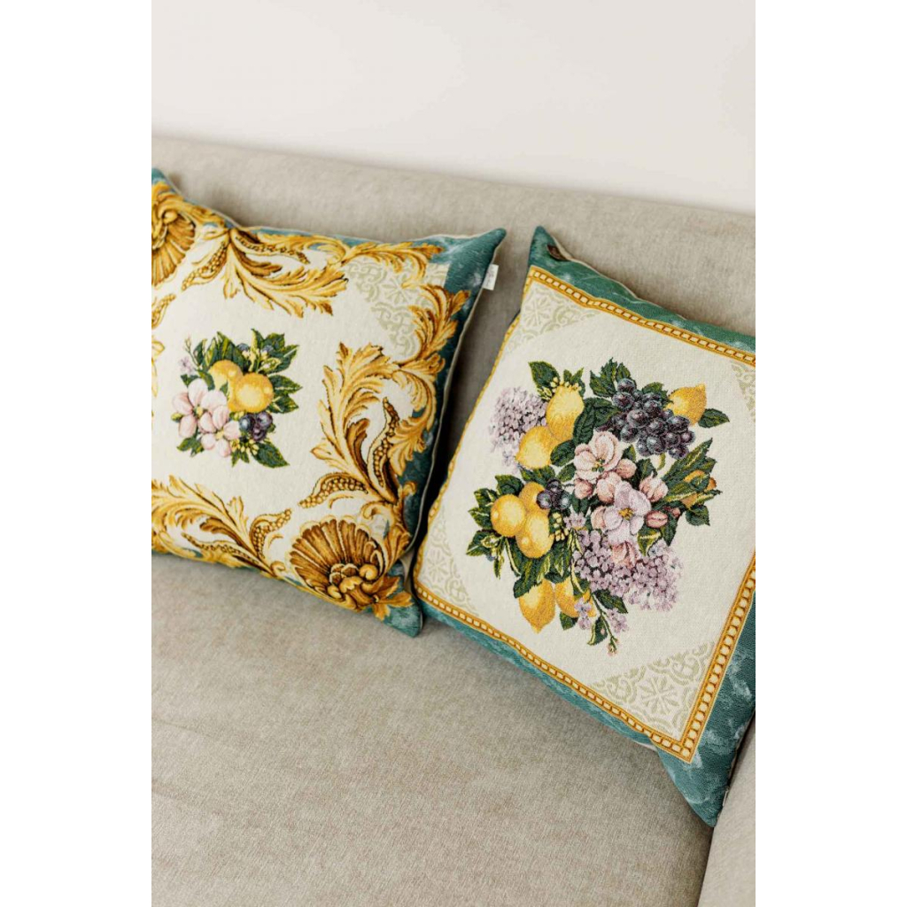 Подушка Прованс гобеленова декоративна Verna Фрукти, лимони в золотій рамці 45х45 см (030041) - зображення 2