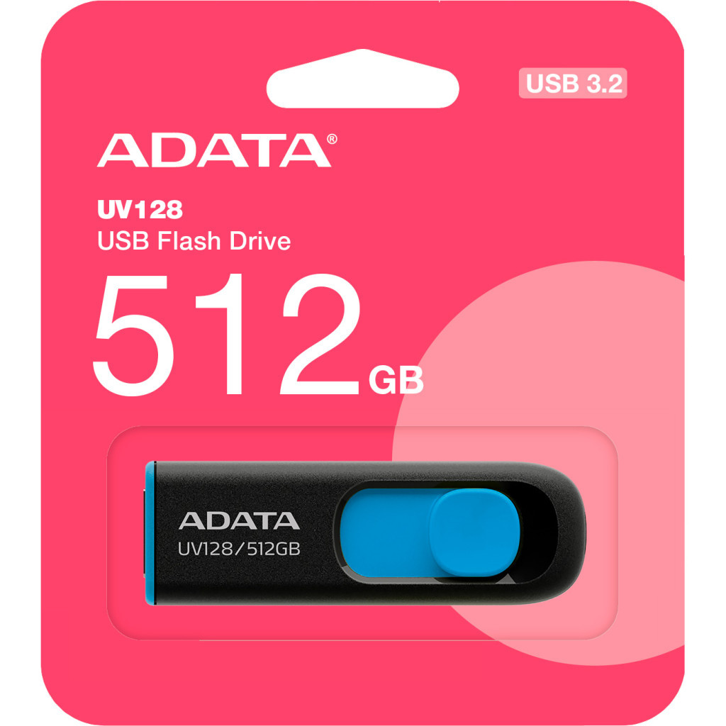 USB флеш накопичувач ADATA 512GB AUV 128 Black/Blue USB 3.2 (AUV128-512G-RBE) - зображення 4