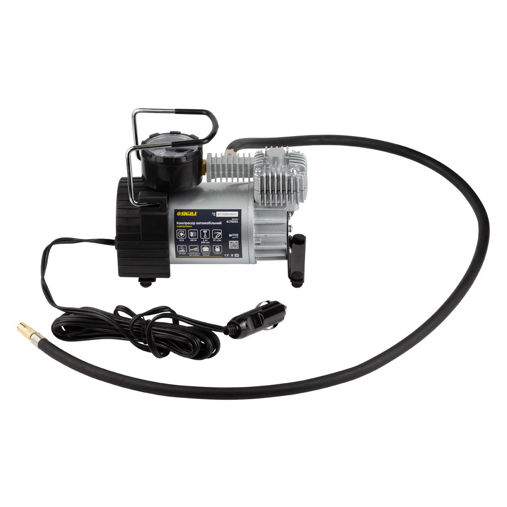 Автомобільний компресор Sigma 12В, 180Вт, 37л/мин, 10бар (6170251) - изображение 2