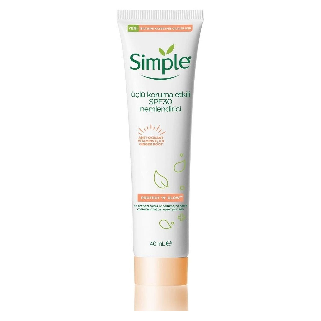 Крем для обличчя Simple Protect & Glow Потрійного захисту з SPF 30 Зволожувальний 40 мл (8717163866900) - изображение 1