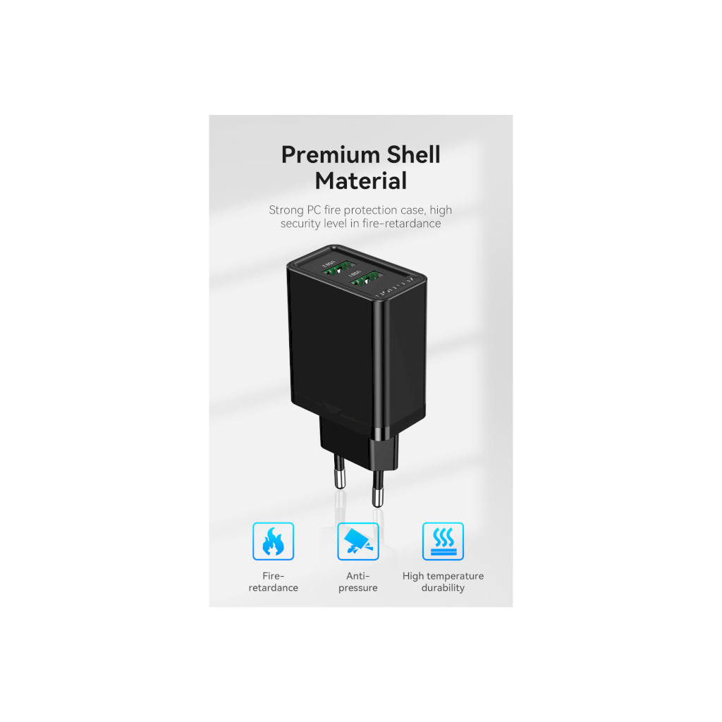 Зарядний пристрій Vention 2xUSB 36W (2xUSB-A) QC3.0 black (FBAB0-EU) - зображення 5