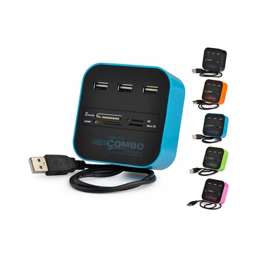 Концентратор Voltronic USB 2.0 to 3xUSB 2.0 + SD/MMC/TF/M2 blue/black (CUB3-Bl) - зображення 1