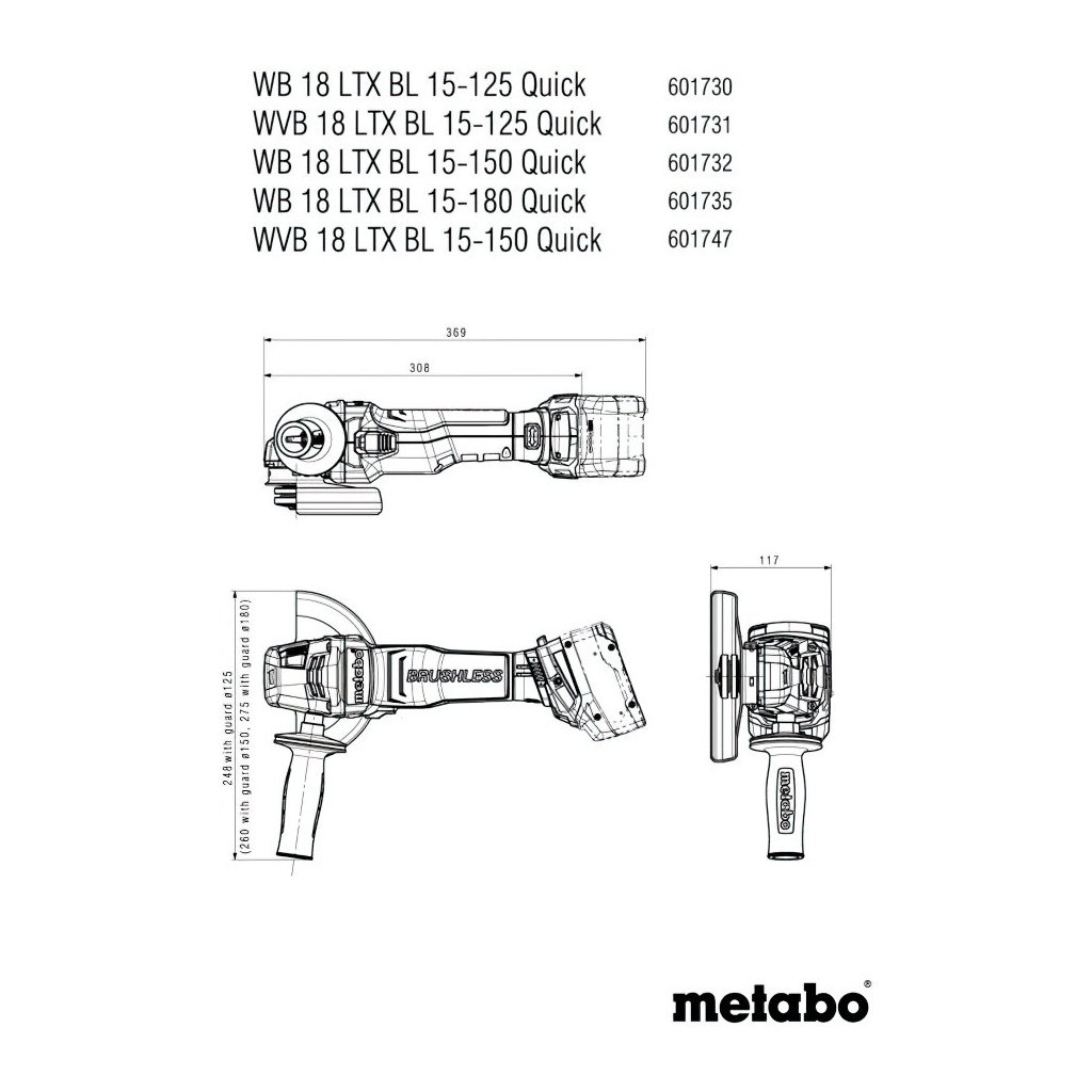 Шліфувальна машина Metabo WVB 18 LTX BL 15-125 Quick 125мм, 18В, 2х5.5Ah, 2500-10000 об/хв, metaBOX 165 L (601731660) - зображення 9